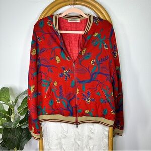 Anthropologie Aldomartins Red Floral Zip Up Sweater Jacket sz L